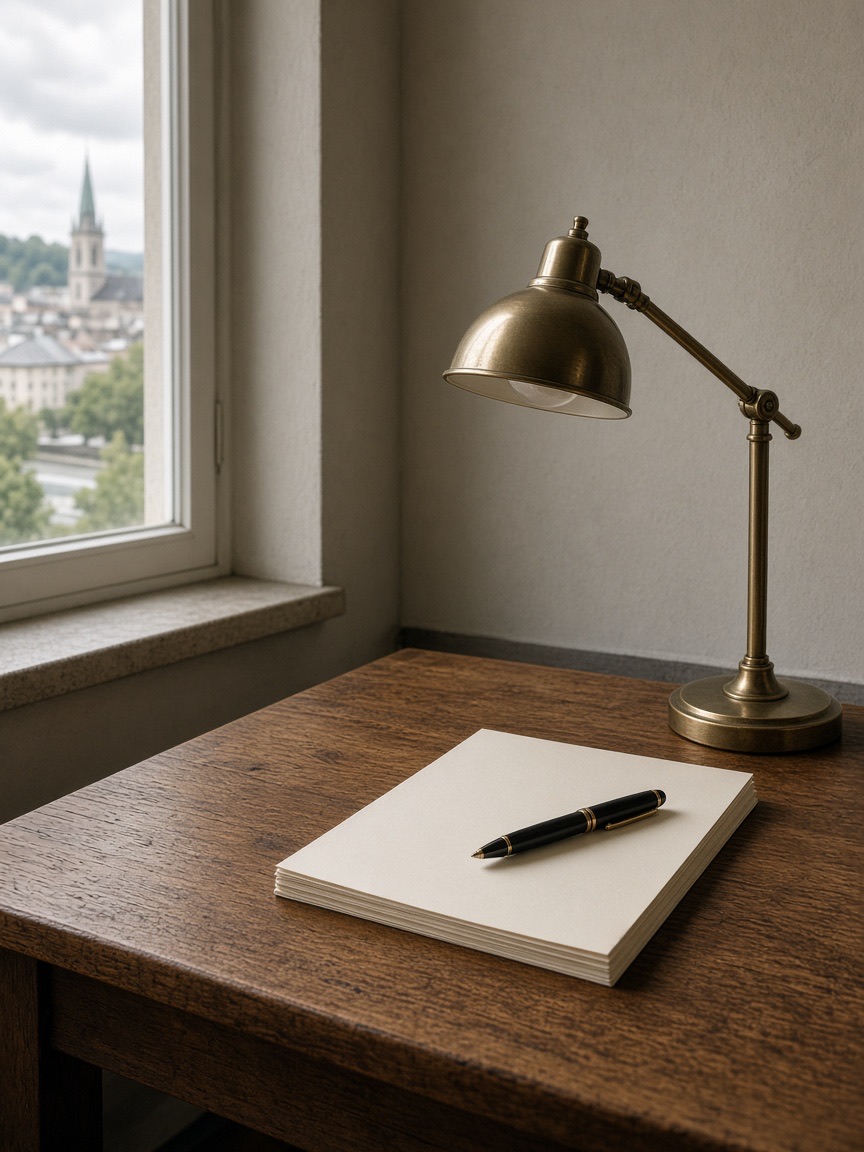 Desk, lamp